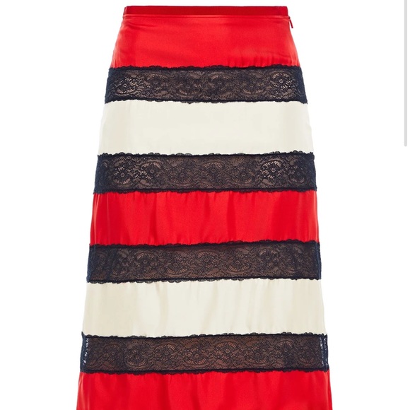 GUCCI Lace-paneled silk-twill skirt - Picture 3 of 12